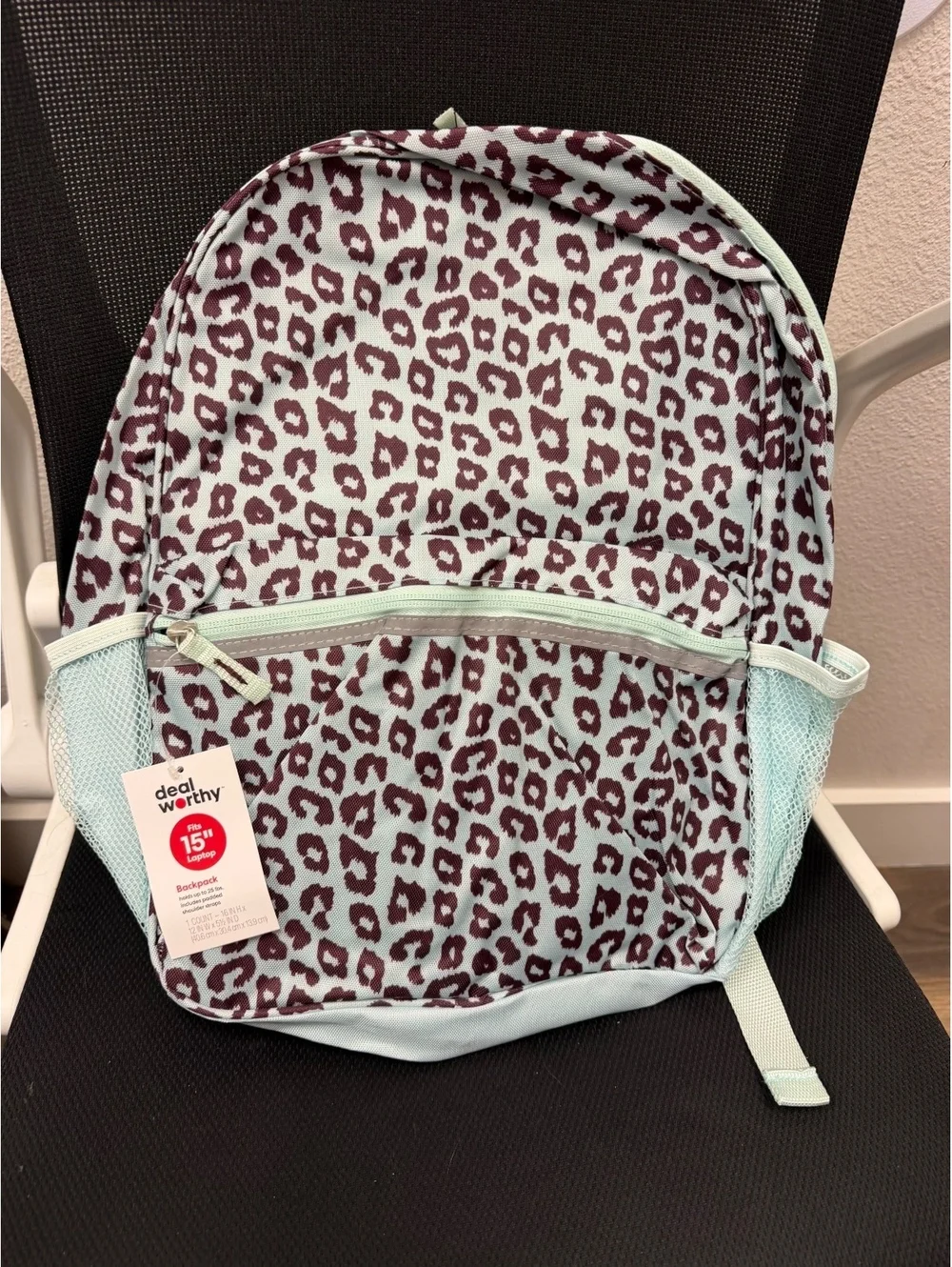 Leopard Print Laptop Backpack 15 Inch Light Blue Mint Animal Print School Bag